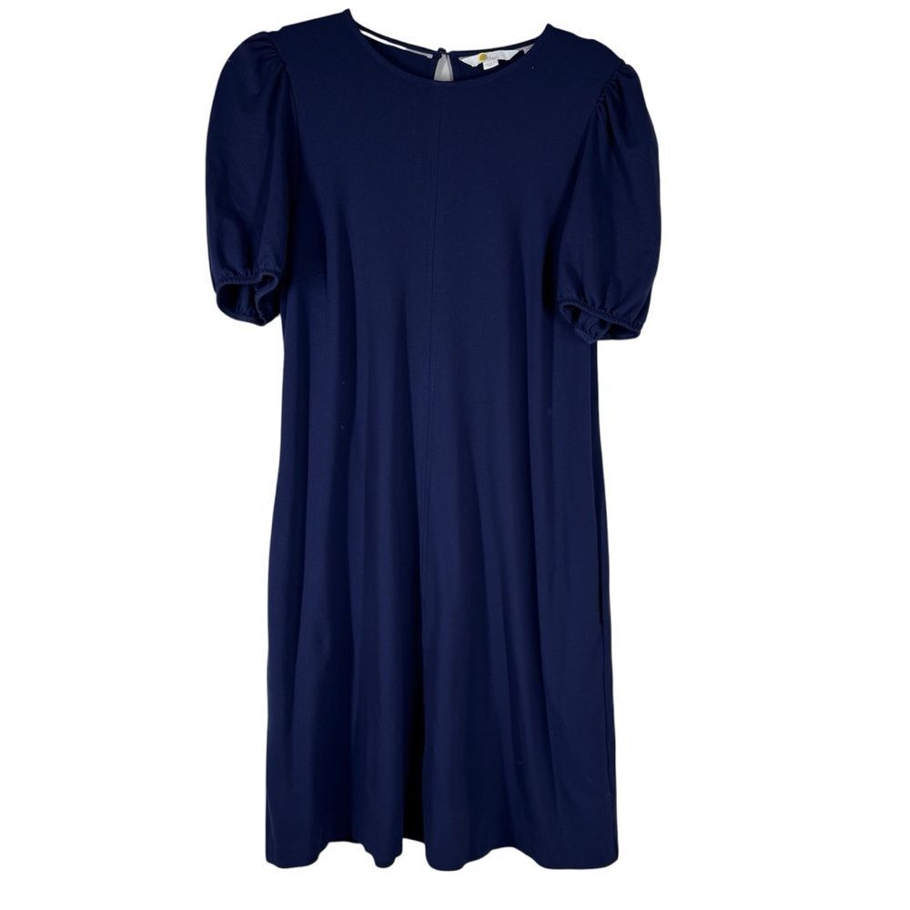 BODEN Seam Detail Jersey Shift Dress Navy Blue Puff Sleeve Career Preppy Size 8